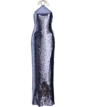 SEV Sequined Maxi Halter Dress - Blue