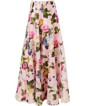 Carolina Herrera High-Rise Garden Floral Silk Wide-Leg Trousers - White