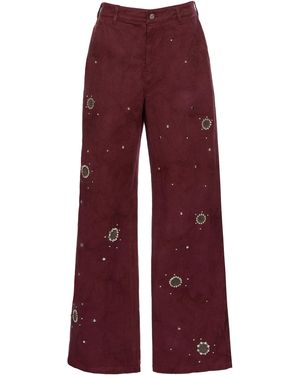 DES_PHEMMES Embellished Stretch-Cotton Wide-Leg Pants - Red