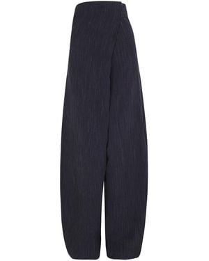 Cortana Marina High-Rise Barrel-Leg Linen-Cotton Trousers - Blue
