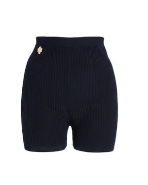 Saint Laurent Ribbed Knit Cycling Shorts - Blue