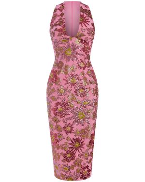 Rasario Embellished Chiffon Midi Dress - Red