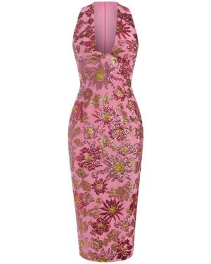 Rasario Embellished Chiffon Midi Dress - Red