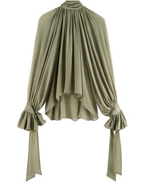 ARAKII Balloon Pleated Silk Top Exclusive - Green