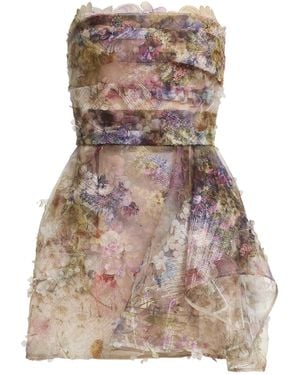 Elie Saab Floral-Embellished Organza Mini Dress - Multicolour