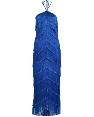 Francesca Miranda Estrella Fringed Silk-Blend Maxi Halter Dress - Blue