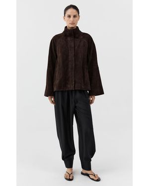 St. Agni Trapeze Stand Collar Suede Leather Jacket - Black