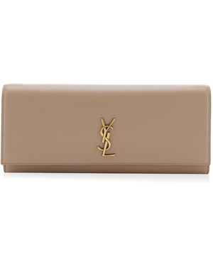 Saint Laurent Kate Grain De Poudre Leather Clutch - White