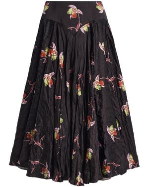 Emilia Wickstead Nera Floral Pleated Midi Skirt - Black