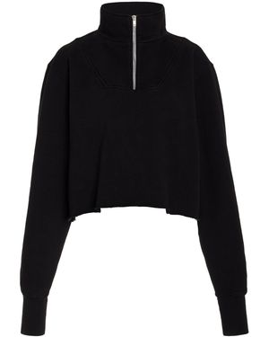 Les Tien Hayley Cropped Half Zip Cotton Sweatshirt - Black