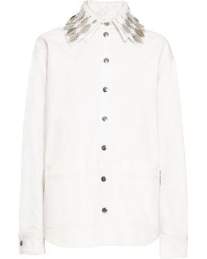 DES_PHEMMES Collar-Embellished Stretch-Cotton Workwear Shirt - White