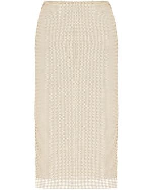 Prada Pearl-embroidered Mesh Midi Skirt - Natural