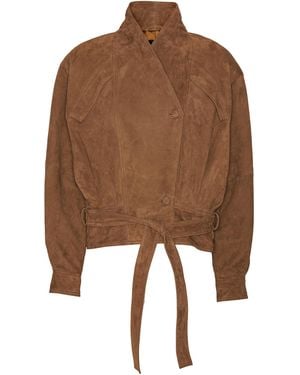 ROTATE BIRGER CHRISTENSEN Belted Suede Bomber Jacket - Brown