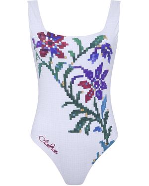 Siedres Aurel Floral One-Piece Swimsuit - White