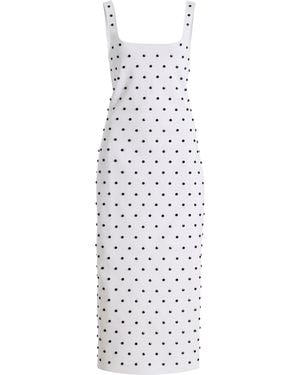 Carolina Herrera Polka-Dot Beaded Knit Midi Dress - White