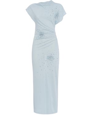 DES_PHEMMES Asyymmetrical Embellished Maxi Dress - Blue