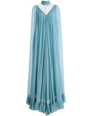 Rodarte Pleated Cape Chiffon Gown - Blue