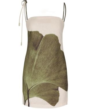 ANDRES OTALORA Tres Pm Printed Linen-Blend Mini Dress - Green