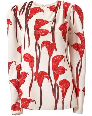 Carolina Herrera Calla Lily Cady Draped Top - Red