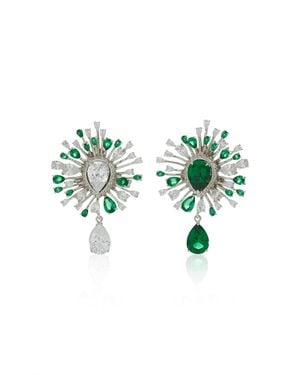 Anabela Chan Mycelia Rhodium Vermeil Emerald And Diamond Earrings - Green