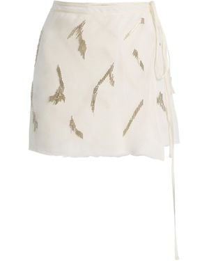 Ziah Embroidered Mini Wrap Skirt - Natural