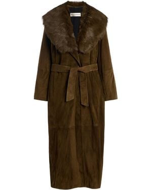 Nour Hammour Briona Convertible Shearling-Trimmed Suede Trench Coat - Green