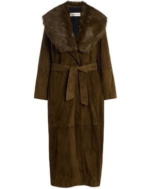 Nour Hammour Briona Convertible Shearling-Trimmed Suede Trench Coat - Green