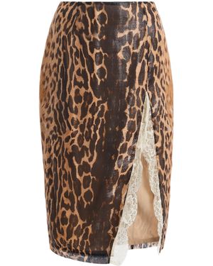 LAQUAN SMITH Lace-Trim Silk-Blend Pencil Skirt - Brown