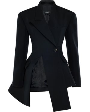 A.W.A.K.E. MODE Asymmetric Wool Volume-Contrast Blazer - Black