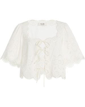 Sea Babette Eyelet Cotton Tie-Front Top - White