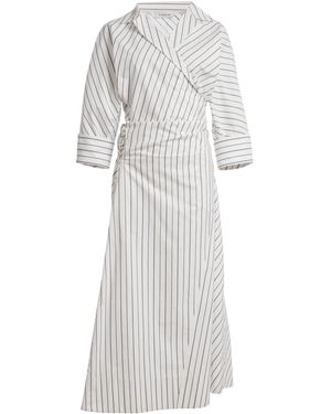 Lanvin Cotton Cinched Shirt Midi Dress - White