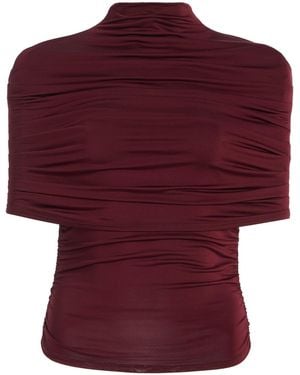 LAPOINTE Ruched Jersey Mock-Neck Top - Red