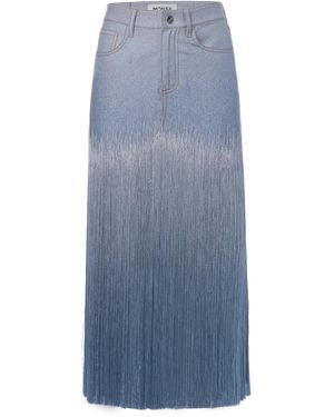 Monse Fringed Denim Midi Skirt - Blue