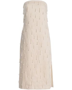 ANDRES OTALORA Exclusive Coquetas Embellished Linen Midi Dress - Natural