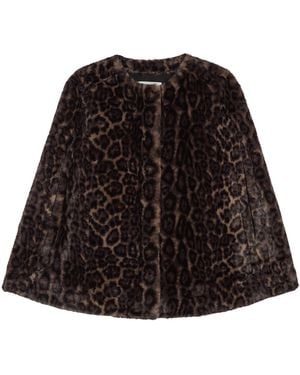 Apparis Sloane Faux Leopard Fur Cape Coat - Black
