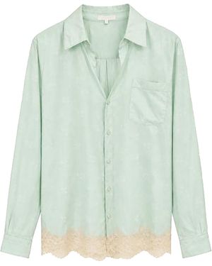 LoveShackFancy Hudley Contrast Lace-Trim Silk-Blend Shirt - Green