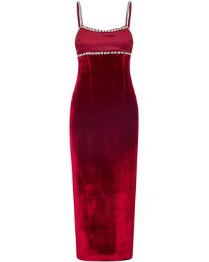 LoveShackFancy Audraline Crystal Velvet Maxi Dress - Red