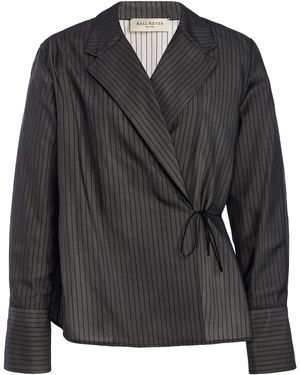 Kallmeyer Jennie Pinstriped Silk Trapped Poplin Evening Top - Black