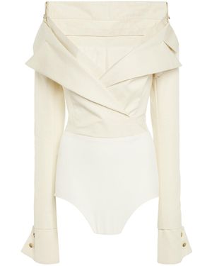 A.W.A.K.E. MODE Low Cut Décolleté Jacket Bodysuit - Natural