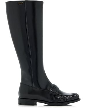 Prada Leather Knee Boots - Black