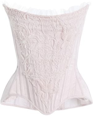 Wiederhoeft Relic Embroidered Silk-Jacquard Wasp Corset - Pink