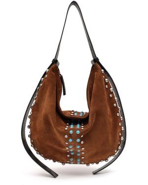 Siedres Mona Studded Suede Shoulder Bag - Brown