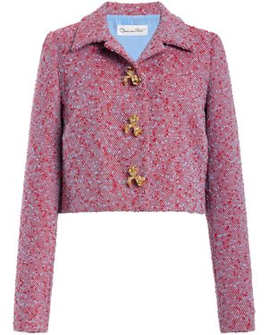 Oscar de la Renta Slubby Wool-Tweed Gauze Jacket - Pink