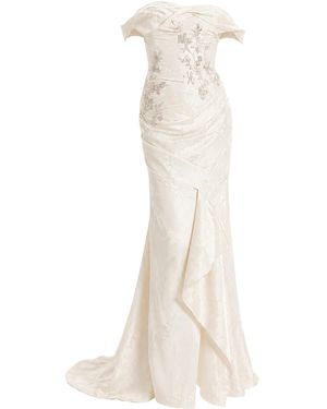 Sandra Mansour Breathless Silk Brocade Midi Dress - White