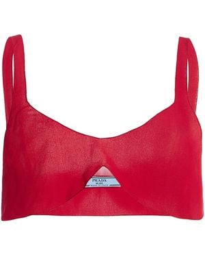 Prada Silk Crepe De Chine Cropped Top - Red