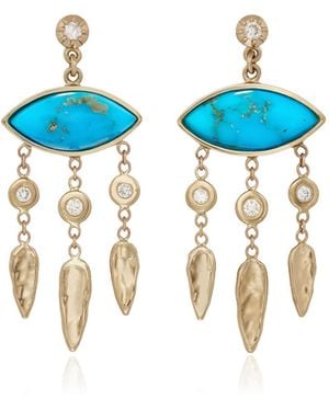 Jacquie Aiche 14K Marquise + Diamond Hammered Teardrop Chandelier Drop Stud Earrings - Blue