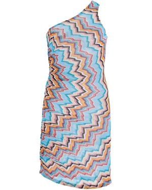 Missoni Knit One-Shoulder Mini Dress - Blue
