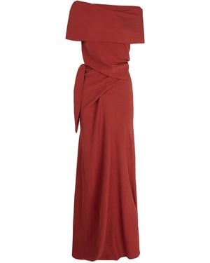 Cortana Onara Fold-Over Top Silk-Blend Maxi Dress - Red