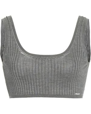 Prada Ribbed Silk Cropped Bra Top - Grey