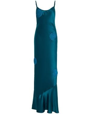 Nia Thomas Exclusive Aurelia Hand-Crocheted Silk-Charmeuse Maxi Slip Dress - Blue